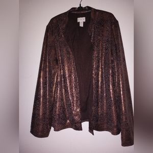 Chicos Bronze Studded Snakeskin Open Front Lightweight Topper Jacket 2 M/L
